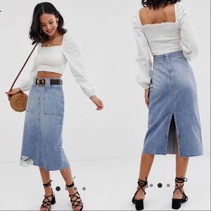 Free People Elisa Pencil Distressed Denim Jean Skirt Womens Sz 6 River Blue NWT